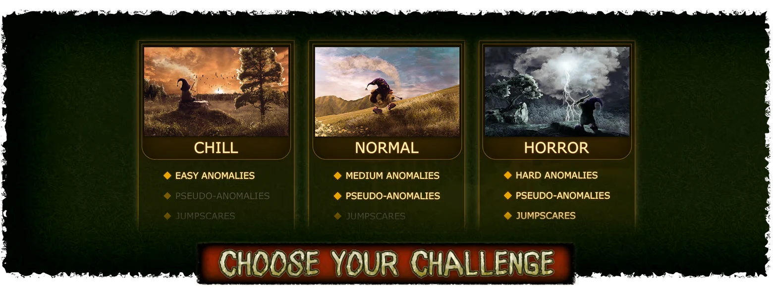 11 Trials of Raz: Difficulty menu with CHILL, NORMAL, HORROR panels and “CHOOSE YOUR CHALLENGE”.