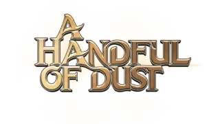 A Handful of Dust: Gold serif title text over a pale beige dust cloud shape.
