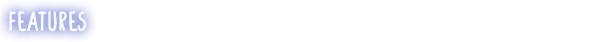 Abashed: Blue button with "FEATURES" in white, bold, uppercase letters on a rounded rectangle.
