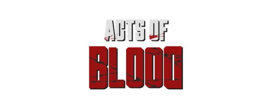 Acts of Blood: Title in bold white and red letters with blood splatter on a black background.