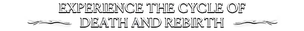 Aethermancer: White text on black reads "Experience the Cycle of Death and Rebirth" with flourishes.