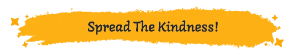 Aikyam: Text "Spread The Kindness!" in bold, dark blue on a yellow paint splash background.