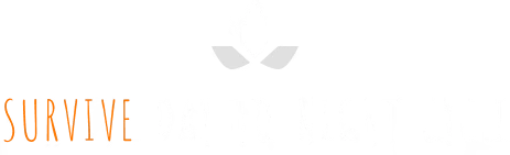 Survive Cycle – Amerta Amerta: "SURVIVE DAY TO NIGHT CYCLE" text with orange and white letters, lotus icon above.