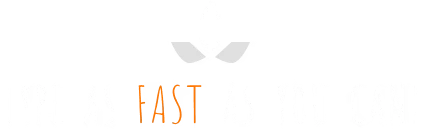 Type Fast – Amerta Amerta: White lotus icon above bold text "TYPE AS FAST AS YOU CAN!" with "FAST" in orange.