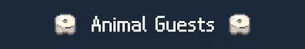 Animal Spa: Pixel art text "Animal Guests" with two cute round animal icons on a dark background.