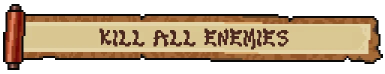 Kill All Enemies – Arashi Gaiden Arashi Gaiden: A scroll with pixelated text reads "KILL ALL ENEMIES" in bold, dark letters.