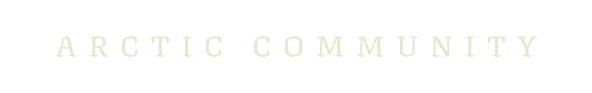 Arctis: "ARCTIC COMMUNITY" in bold, uppercase, light yellow text on a black background.