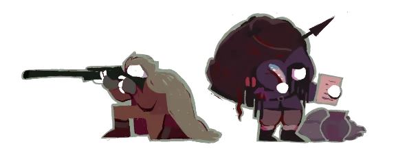 Arctis: Two characters, one aiming a rifle, another carrying a large sack and holding a map.