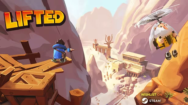 Cliff Peril – Ari Buktu and the Anytime Elevator Ari Buktu and the Anytime Elevator: Ari points from a wooden ledge; "LIFTED" text above.