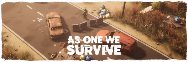 Roadblock Wrecks – As One We Survive As One We Survive: White title text over road with wrecked cars and barricades.