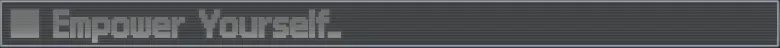 Ascend to ZERO: Gray pixelated text reads "Empower Yourself" on a dark striped background.