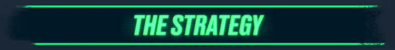 ASCENDANT: Neon green text "THE STRATEGY" on a dark background with glowing border.