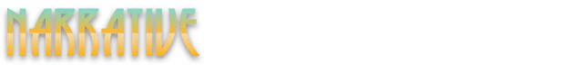 ASHGARD: Large yellow gradient word “NARRATIVE” in bold stylized letters on black background.