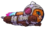 Astro Burn: Orange cat in a space suit, flying with rainbow trail, pixel art style.