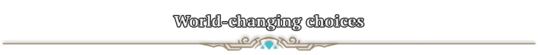 Atre: "World-changing choices" text with ornate gold and turquoise decorative lines.
