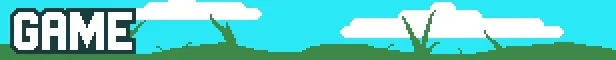 Backstabbing King: Pixelated "GAME" text with green hills and white clouds on a blue sky.