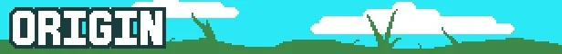 Backstabbing King: Pixelated "ORIGIN" text with grass and clouds on a bright blue sky.