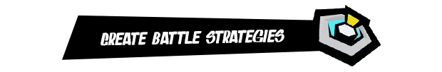 Create Strategies – Bagdex Bagdex: Black banner with "CREATE BATTLE STRATEGIES" in bold white text, hexagonal icon.