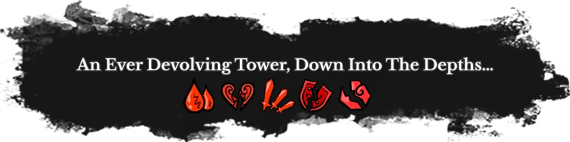 Balaspire: White text on black with red icons of fire, heart, swords, shield, and spiral.