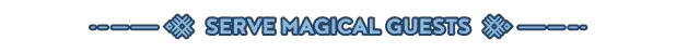 Baltic Folk: Blue text "SERVE MAGICAL GUESTS" with decorative patterns on a transparent background.