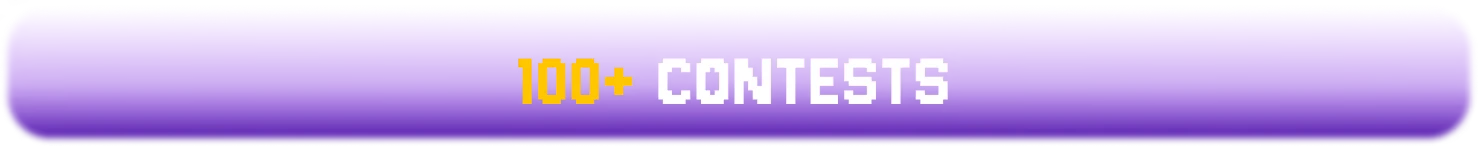 Banana of Doom: Purple banner with pixel text “100+ CONTESTS” in yellow and white.