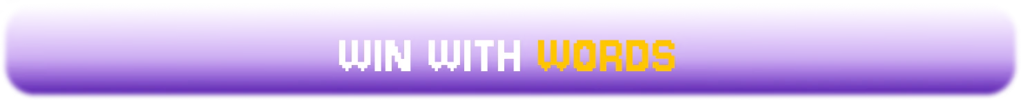 Banana of Doom: Purple banner with pixel text “WIN WITH WORDS,” “WORDS” in yellow.