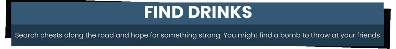 Bar After Bar: Blue banner with white text “FIND DRINKS” and a tip sentence below.
