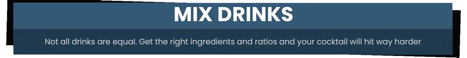 Bar After Bar: Blue banner with white text “MIX DRINKS” and a smaller tip line below.