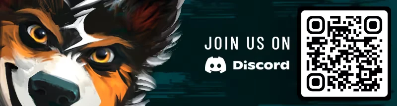 Discord Qr Code – Barkour Barkour: Dog face beside “JOIN US ON Discord” text and a QR code on right.