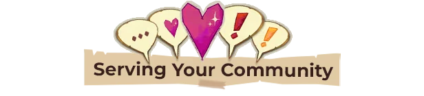 Beastro: Speech bubbles with hearts and exclamations above "Serving Your Community" text.
