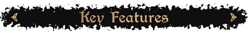 Beatrix: “Key Features” in gold serif text on black banner, arrow icons left and right.