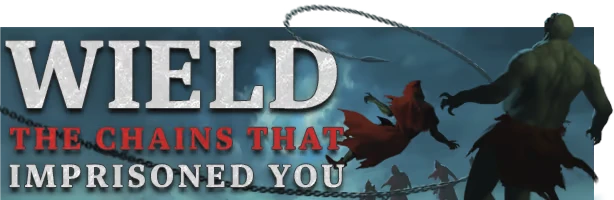 Beyond the Ice Palace 2: Large figure with chains, red-cloaked figures, bold text "WIELD".