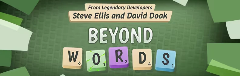 Beyond Words: Green background, "BEYOND WORDS" in bold, letter tiles spell "WORDS".