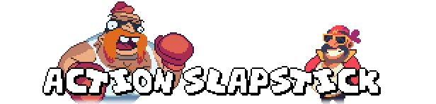 Action Slapstick – Big Boy Boxing Big Boy Boxing: Pixel boxers flank bold white text reading “ACTION SLAPSTICK”.