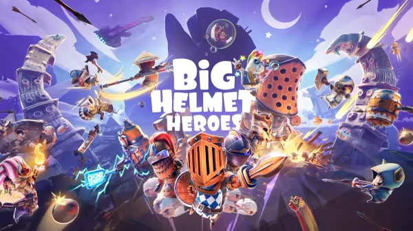 Big Helmet Heroes: Colorful knights in action-packed battle, title in bold white letters.