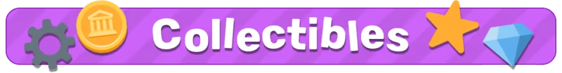 Big Hops: Purple banner with "Collectibles" text, gear, coin, star, and diamond icons.