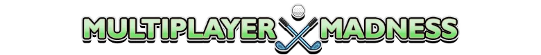 Binary Golf: "Multiplayer Madness" text with crossed golf clubs and a golf ball above.