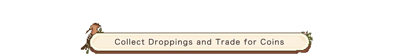 Birdwatching Notebook: A banner reads "Collect Droppings and Trade for Coins" with bird icons.