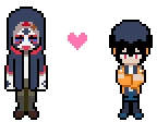 BLACK BOX LSS: Two pixelated characters with a pink heart between them; one wears a hood, the other orange.