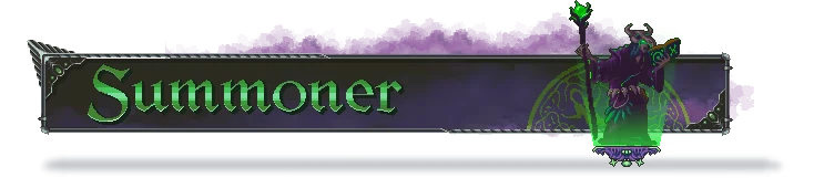 Blackthorn Winter: "Summoner" in green text with a horned figure holding a glowing staff.