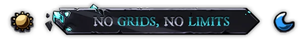 No Grids Limits – Blightstone Blightstone: Banner with "NO GRIDS, NO LIMITS" text, sun icon on left, moon icon on right.