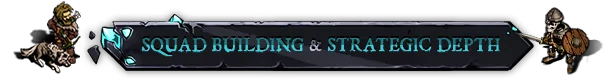 Squad Building – Blightstone Blightstone: Text reads "Squad Building & Strategic Depth" with a miner and skeleton on either side.