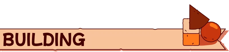 Block Block Block: Beige banner with bold brown BUILDING text and orange block icons on right.