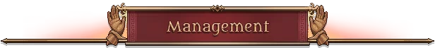 Management Banner – Bloodgrounds Bloodgrounds: A red banner with "Management" text flanked by armored hands on an orange background.