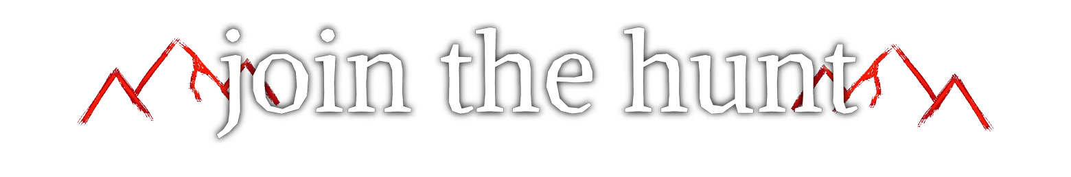 Blue Ridge Hunting: Stylized text "join the hunt" with red mountain peaks in the background.