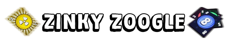 Bogos Binted?: "ZINKY ZOOGLE" text with bold font, yellow emblem, and playing cards.