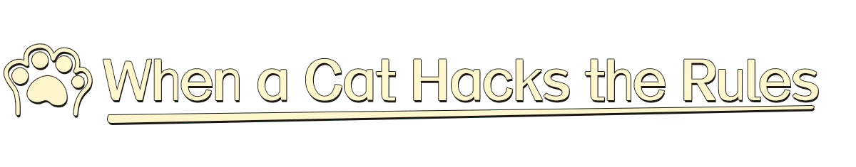 Cat Hacks Rules – Bolt & Whalington Bolt & Whalington: Paw icon beside bold text “When a Cat Hacks the Rules” on black.