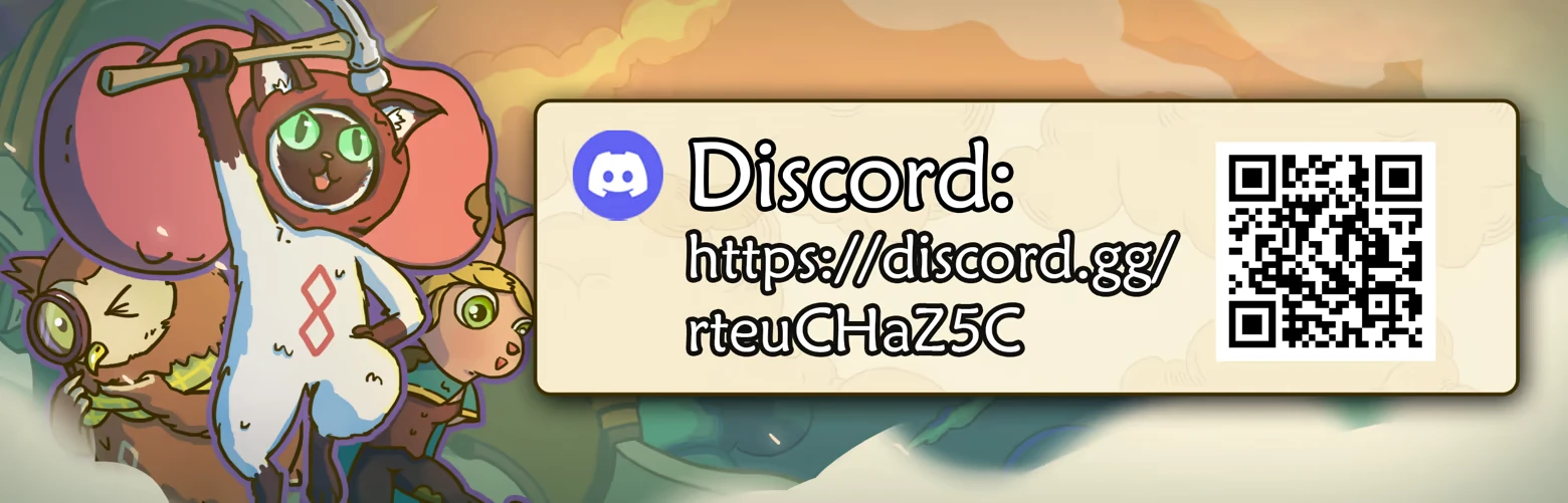 Discord Invite Screen – Bolt & Whalington Bolt & Whalington: Cat in hood holds pickaxe beside Discord link text and QR code.