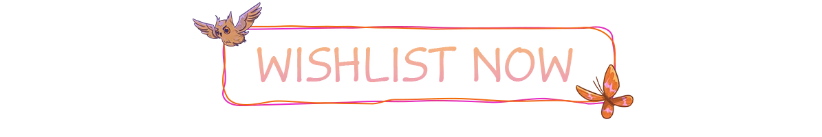 Bookbinding: "Wishlist Now" text in bold, orange frame with owl and butterfly decorations.