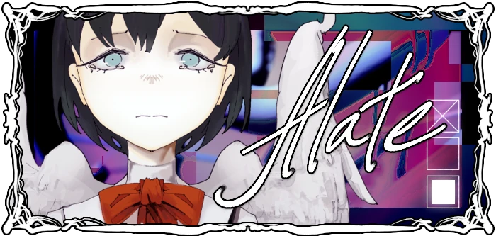 Born for the Light ~Wavelength Radiant Collapse~: Winged girl close-up, “Hate” text overlay, UI icons right.